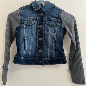 Mudd Denim Jean Girls Size 7 Trucker Jacket Termal Sleeves Hoodie Outdoor Barn